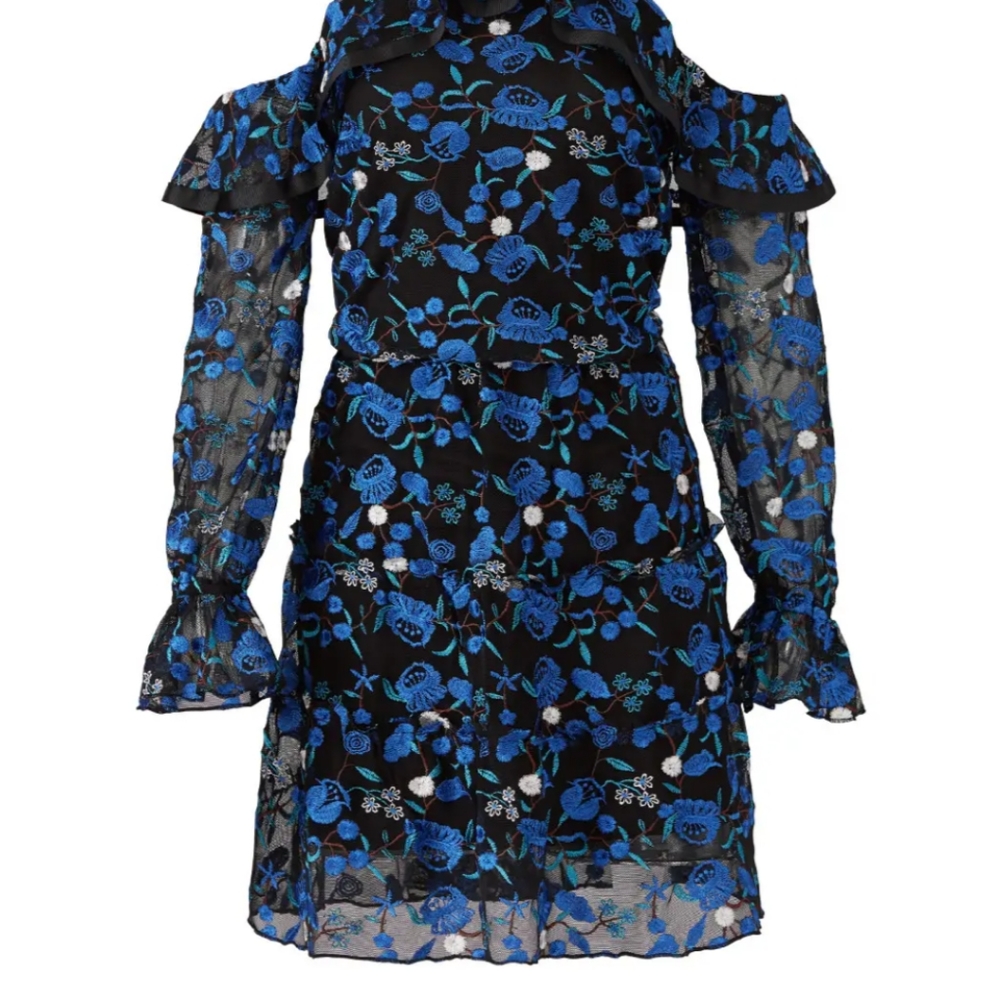 NWT ALEXIA ADMOR Royal Blue Floral Off The Shoulder Dress - Picture 4 of 10
